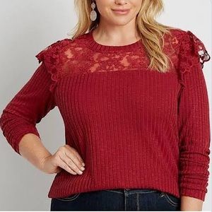 Plus Sz 4X Cranberry Lace Flutter Long Sleeves